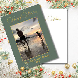 Kerst Familie Foto Elegant Groen Goud Vrolijk Feestdagenkaart