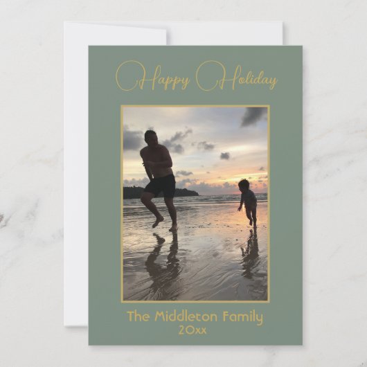 Kerst Familie Foto Elegant Groen Goud Vrolijk Feestdagenkaart (Voorkant)