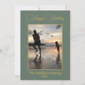 Kerst Familie Foto Elegant Groen Goud Vrolijk Feestdagenkaart (Voorkant)