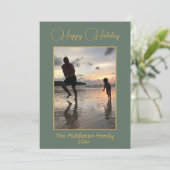 Kerst Familie Foto Elegant Groen Goud Vrolijk Feestdagenkaart (Staand voorkant)