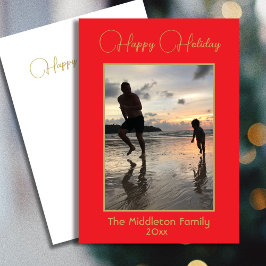 Kerst Familie Foto Elegant Rood Goud Vrolijk Feestdagenkaart