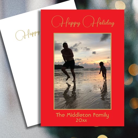 Kerst Familie Foto Elegant Rood Goud Vrolijk Feestdagenkaart