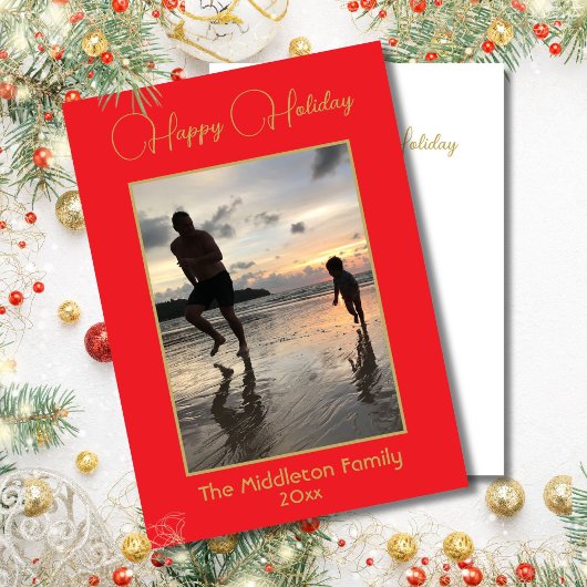 Kerst Familie Foto Elegant Rood Goud Vrolijk Feestdagenkaart