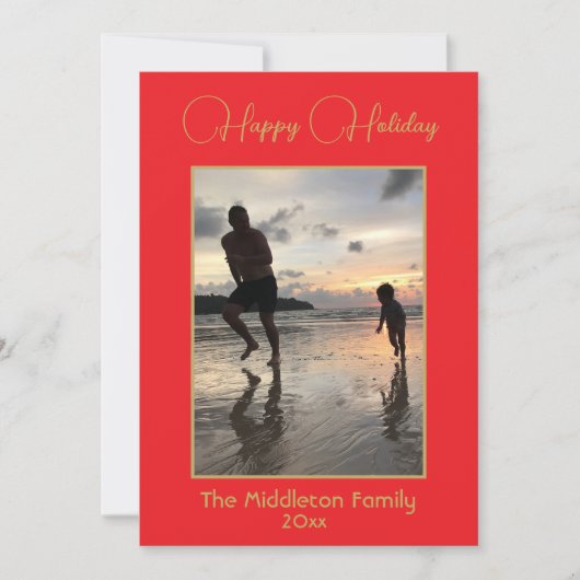 Kerst Familie Foto Elegant Rood Goud Vrolijk Feestdagenkaart (Voorkant)