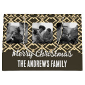 Kerst Familie Foto Geometrische Bruin Beige Groot Cadeauzakje (Voorkant)