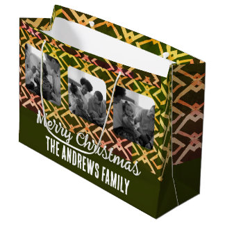 Kerst Familie Foto Geometrische olijf Groen Groot Cadeauzakje