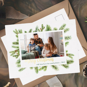 Kerst Familie Foto Goud Folie Feestdagen Briefkaart