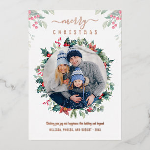 Kerst familie foto groen Rose Goud Folie Feestdagenkaart