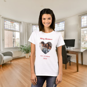Kerst familie foto hart familienaam t-shirt