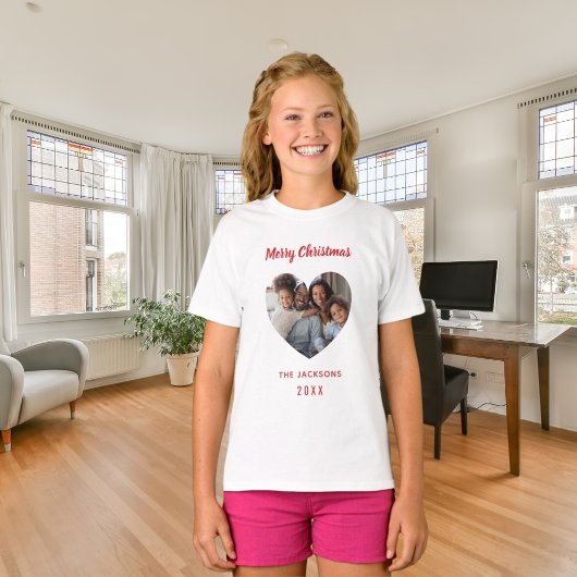 Kerst familie foto hart naam meisje t-shirt
