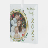 Kerst Familie Foto & Jaar Ornament (Voorkant links)