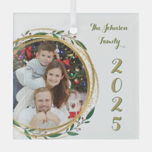 Kerst Familie Foto & Jaar Ornament (Voorkant)