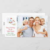Kerst familie foto kaart, met een sneeuwman rijden feestdagenkaart (Voorkant / Achterkant)