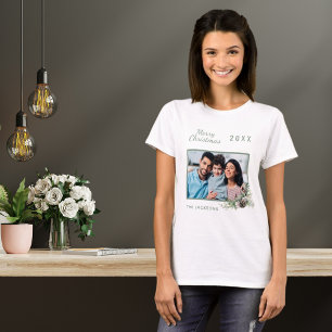 Kerst familie foto kegel dennenboom naam feest t-shirt