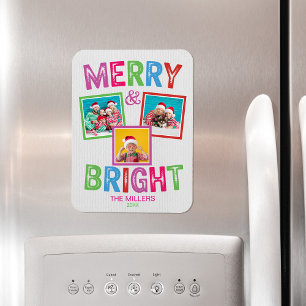 Kerst familie foto Merry and Bright Magneet