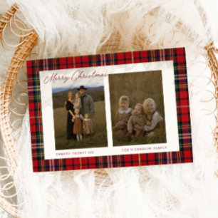 Kerst Familie Foto met Vintage Plaid Feestdagenkaart