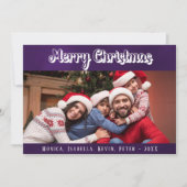 Kerst familie foto paarse witte script modern feestdagenkaart (Voorkant)