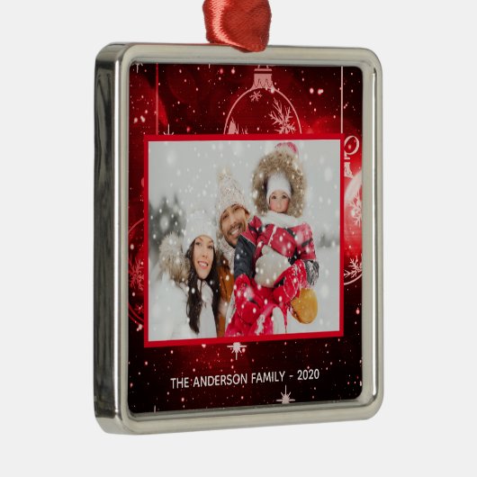 Kerst familie foto rode sterren ballen metalen ornament (Rechts)