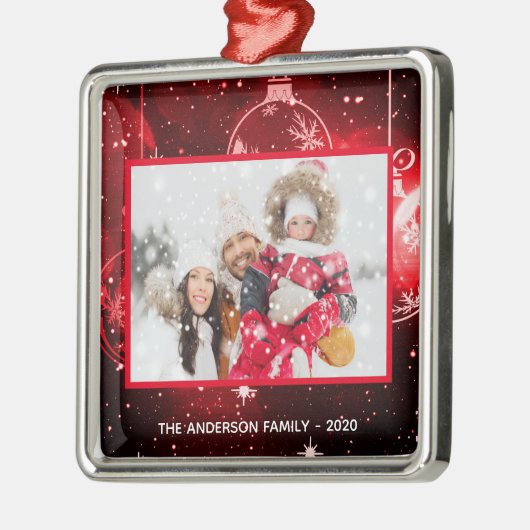 Kerst familie foto rode sterren ballen metalen ornament (Links)