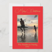 Kerst Familie Foto Rood Goud Vrolijk Kerstfeest Feestdagenkaart (Voorkant)