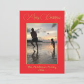 Kerst Familie Foto Rood Goud Vrolijk Kerstfeest Feestdagenkaart (Staand voorkant)