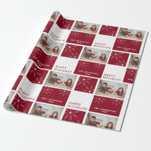 Kerst familie foto rood sneeuwvlok collage cadeaupapier
