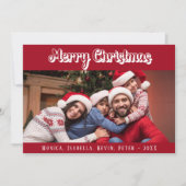 Kerst familie foto rood wit script modern feestdagenkaart (Voorkant)