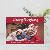 Kerst familie foto rood wit script modern feestdagenkaart (Staand voorkant)