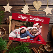 Kerst familie foto rood wit script modern feestdagenkaart
