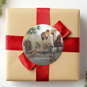 Kerst Familie Foto Rustiek Elegant Ronde Sticker