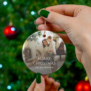 Kerst Familie Foto Rustiek Keramisch Ornament
