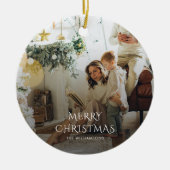 Kerst Familie Foto Rustiek Keramisch Ornament (Voorkant)