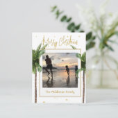 Kerst Familie Foto Tropisch Goud Briefkaart (Staand voorkant)