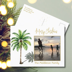 Kerst Familie Foto Tropische Palm Tree Briefkaart