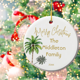 Kerst Familie Foto Tropische Palmboom Keramisch Ornament