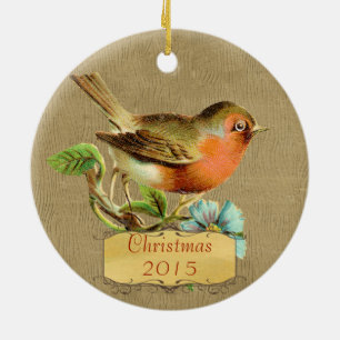 Kerst Familie Foto Vogel Koraal Aqua Keramisch Ornament