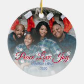 Kerst Familie Foto Vrede Liefde Vreugde Keramisch Ornament (Achterkant)