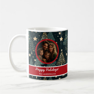 Kerst Familie Foto Vreugdevol Groen Goud Mok