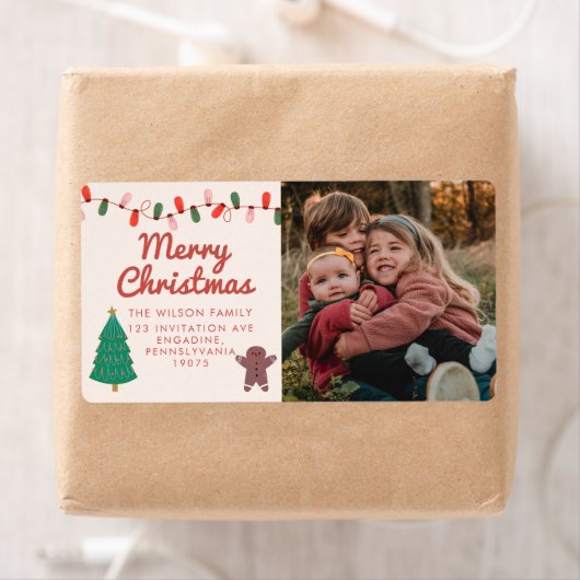 Kerst Familie Foto Vrolijk Kerstmis Adreslabel Etiket (Insitu)