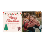 Kerst Familie Foto Vrolijk Kerstmis Adreslabel Etiket (Voorkant)