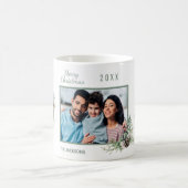 Kerst familie foto witte kegel dennenkrans koffiemok (Center)