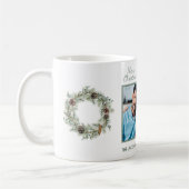 Kerst familie foto witte kegel dennenkrans koffiemok (Links)