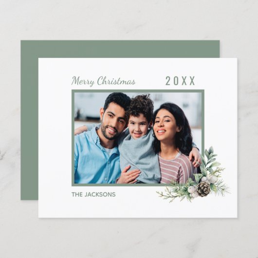 Kerst familie foto witte moderne budget kaart (Voorkant / Achterkant)