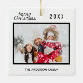Kerst familie foto zwart wit elegant keramisch ornament (Achterkant)