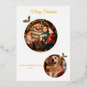 Kerst Familie Foto's Botanisch Folie Feestdagenkaart