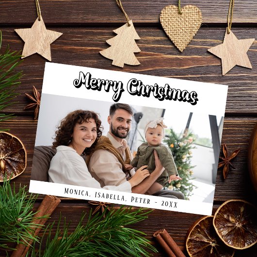 Kerst familie fotoscript modern groen feestdagenkaart