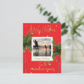 Kerst Familie Goud Rood Tropische Vakantie Feestdagenkaart (Staand voorkant)