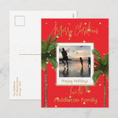 Kerst Familie Goud Rood Tropische Vakantie Feestdagenkaart (Voorkant / Achterkant)