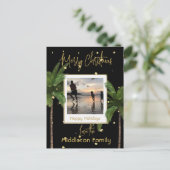 Kerst Familie Goud Zwart Tropische Vakantie Feestdagenkaart (Staand voorkant)