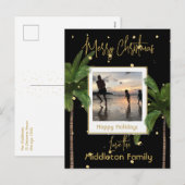 Kerst Familie Goud Zwart Tropische Vakantie Feestdagenkaart (Voorkant / Achterkant)